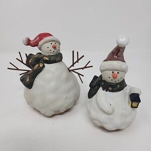 Vintage Ceramic Snowman Figurines Lot of 2 Christmas Winter Decor Lantern...